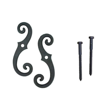 Wood Shutter Hardware Wood Shutter Hardware 30-14-88257 Beveled Scroll Shutter Dog with Lag Bolt; Black - Set of 2 30-14-88257